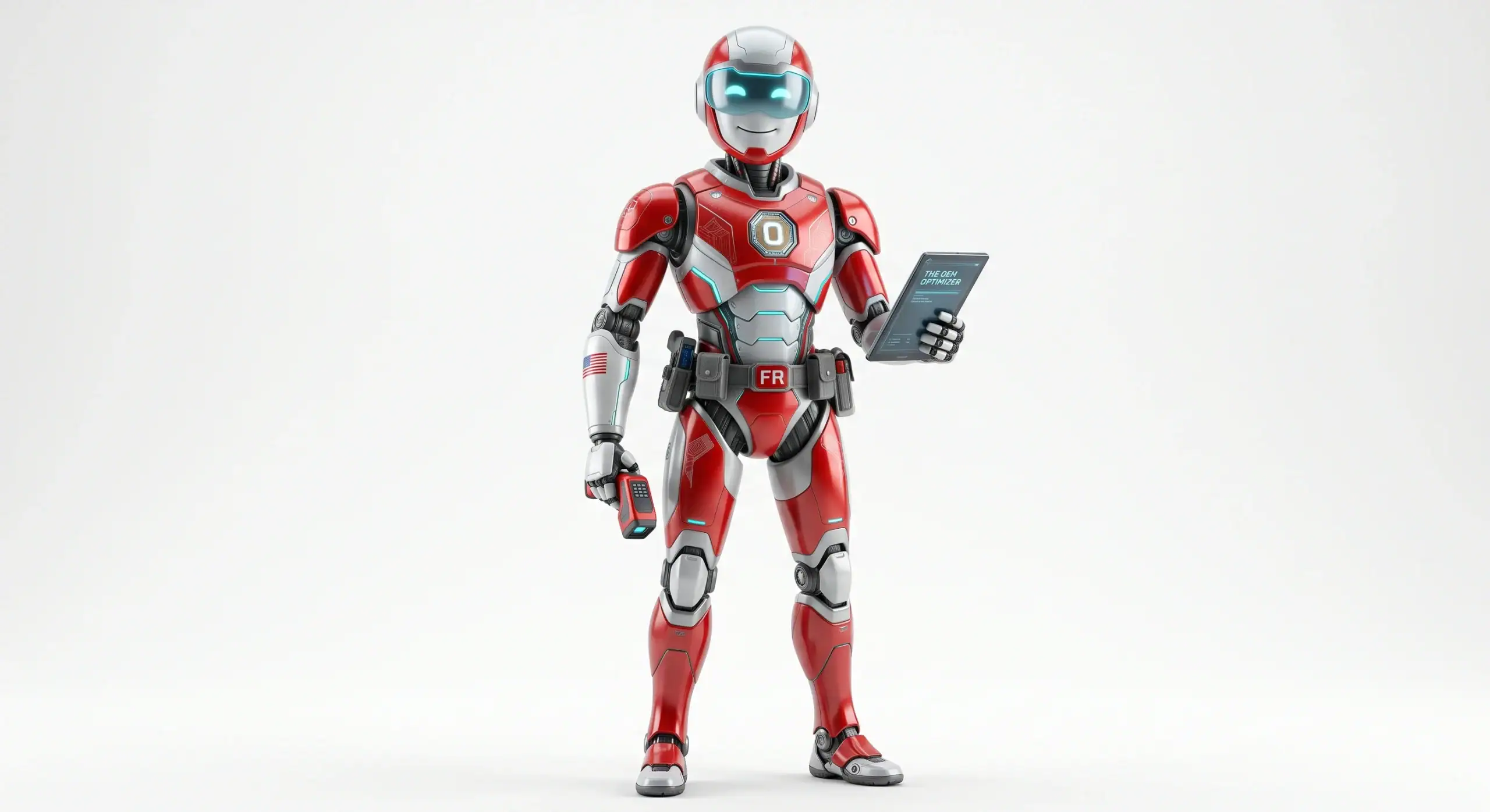 Futuristic robot holding a smartphone, standing confidently. Futuristic robot holding a smartphone, standing confidently.